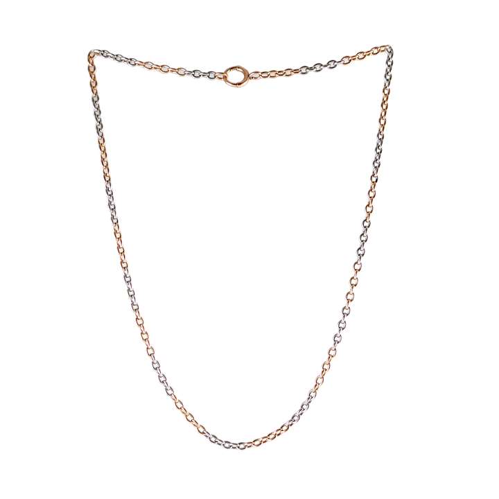Mid-20th century two colour tracelink chain necklace, c.1940, testing as 18ct rose gold and platinum